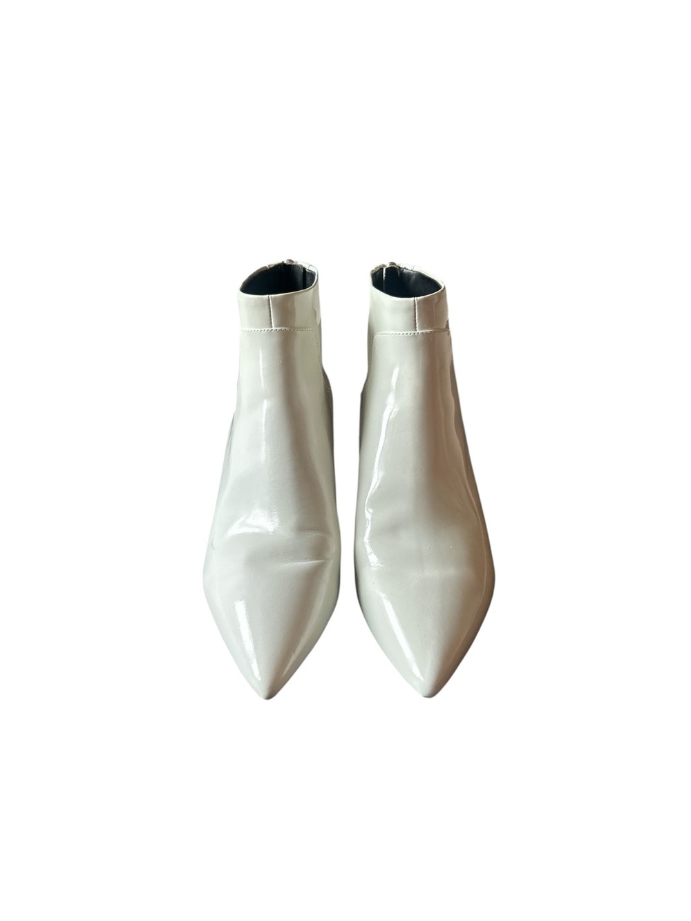 Via Spiga White Pointed Toe Ankle Booties Patent Leather Ankle Boots